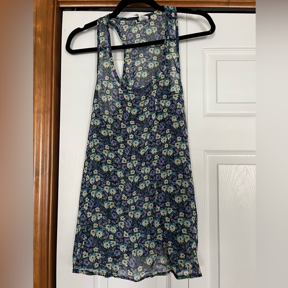 Floral Sheer Long Racerback Top with Pocket